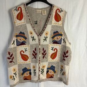 Bobbie Brooks Fall Thanksgiving Scarecrow Patchwork Knit Vest 18/W/20W